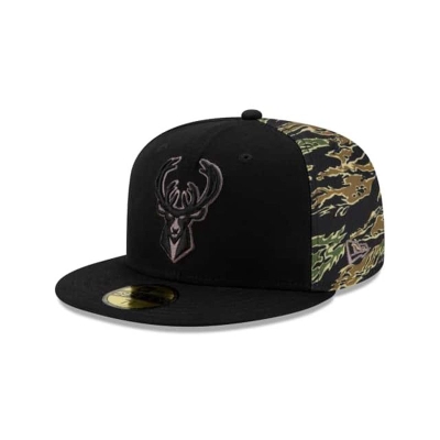 Milwaukee Bucks Gorra | New Era NBA Camo Panel 59fifty Fitted Cap Mexico - Negros